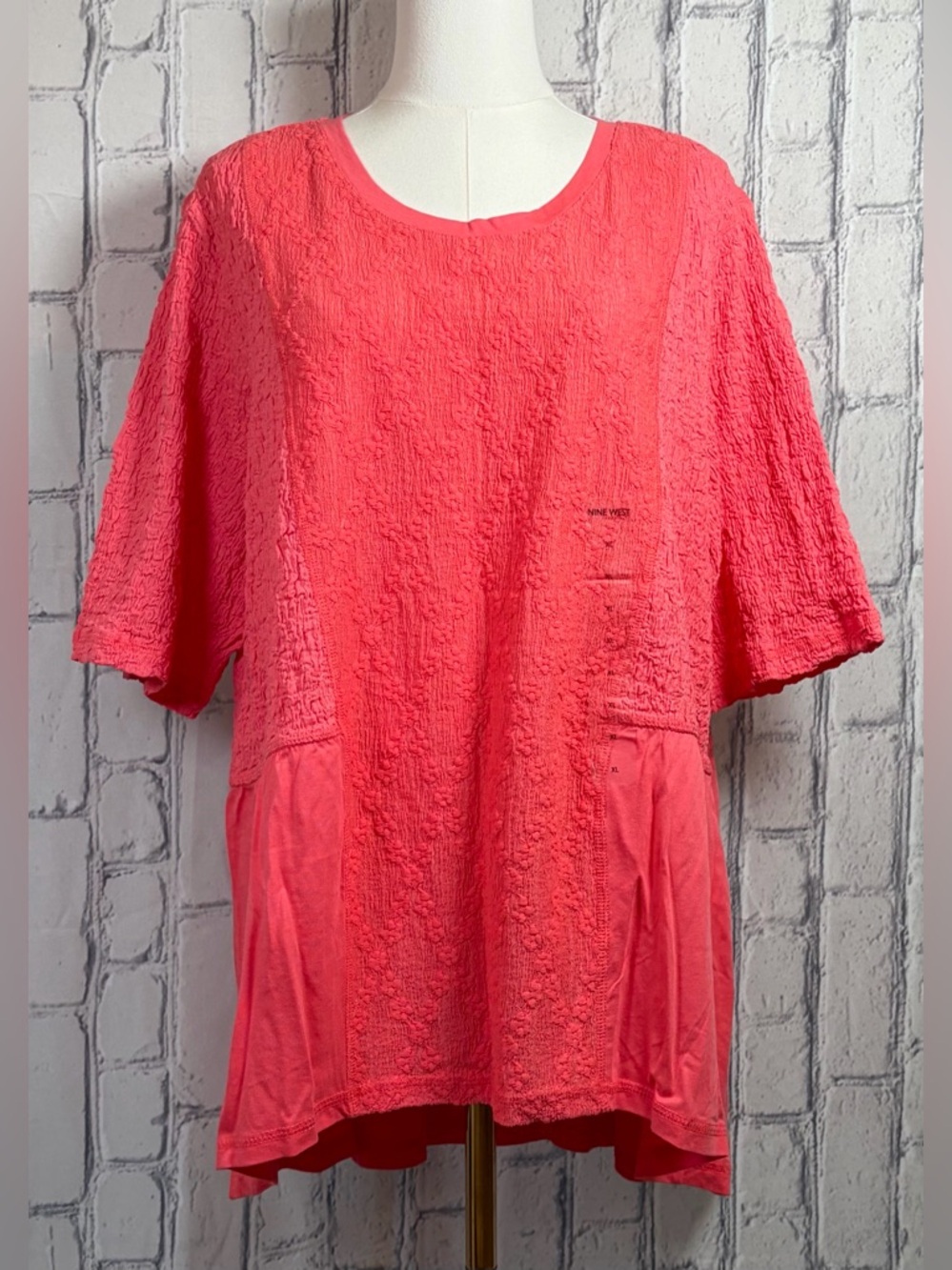 Nine West Size :XL Women Coral Textured Short Sleeve Tunic Top